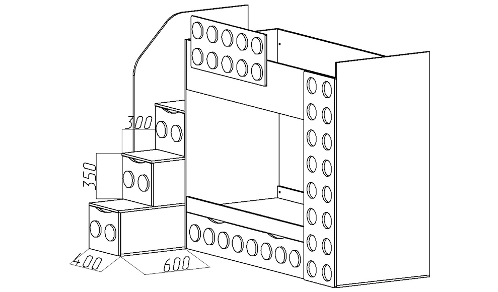 Кровать подростковая двухъярусная с дополнительным спальным местом левая "Леголенд" МАНДАРИН ЛЕГОЛЕНД 178719 Разноцветный;белый;синий Santreyd  - Вид №4