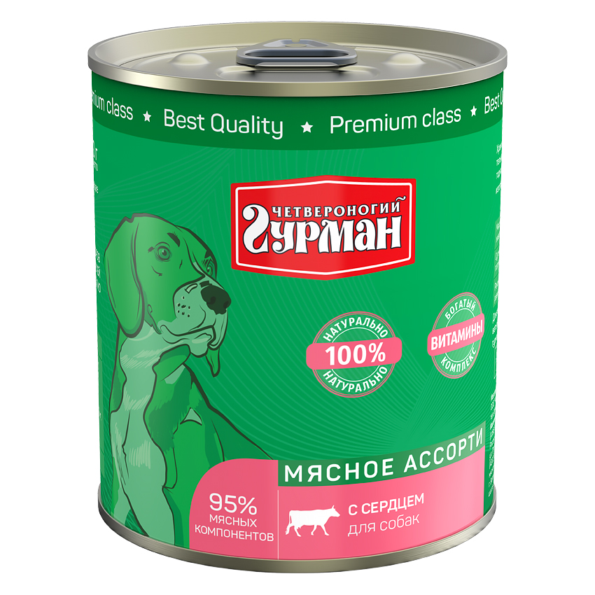 Т0055564 Корм для собак Мясное ассорти сердце конс. 340г ЧЕТВЕРОНОГИЙ ГУРМАН 