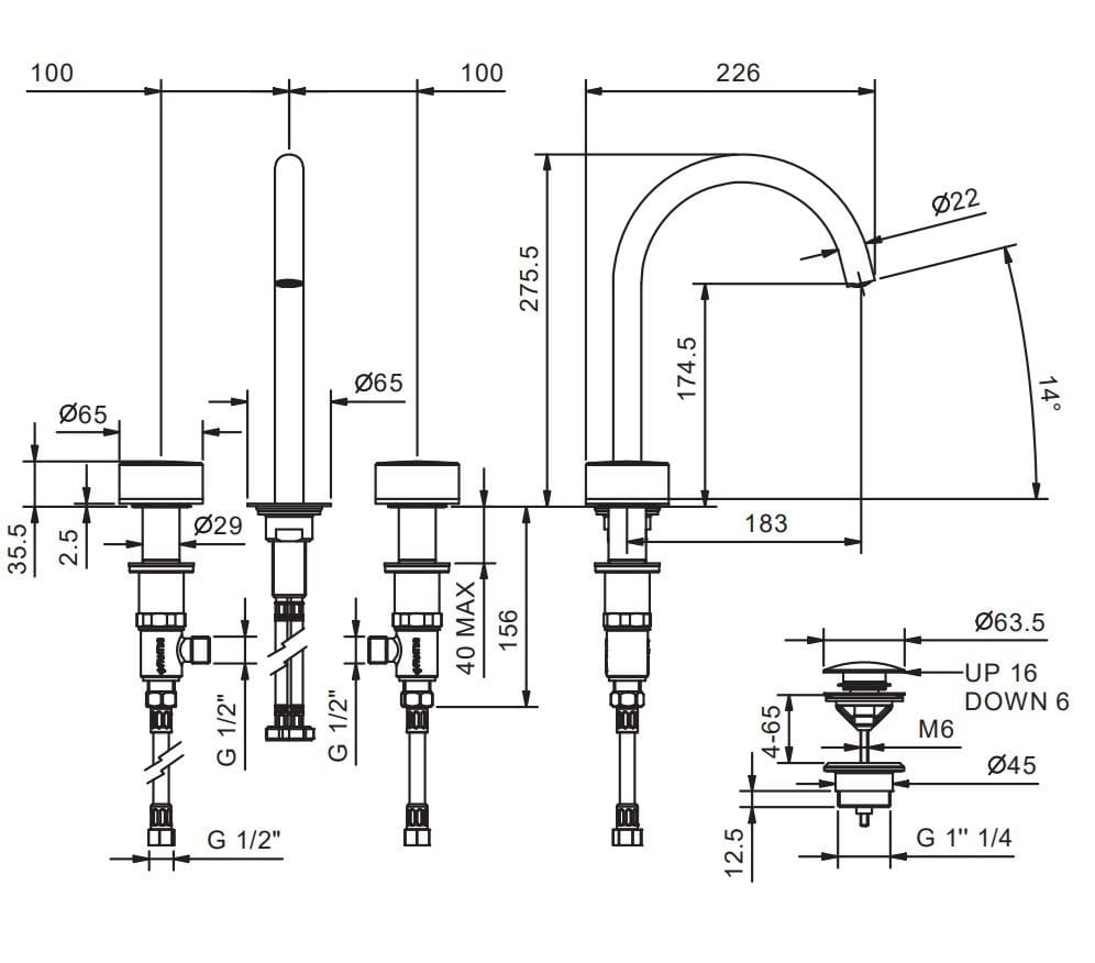 Смеситель для раковины с 3 отверстиями Fantini Rubinetti Nice ARCH-00063632 - Вид №4