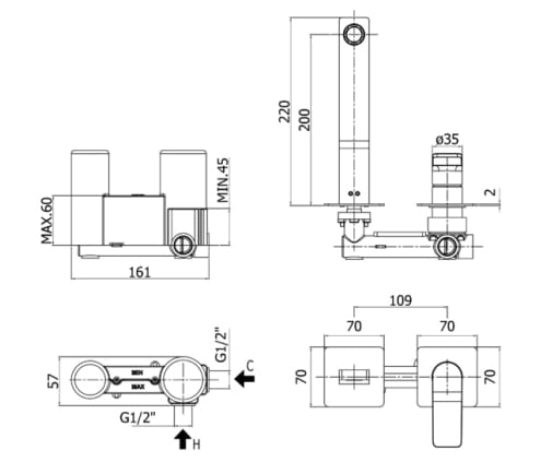 Настенный смеситель для раковины RUBINETTERIA PAFFONI Tilt ARCH-00032990 - Вид №2