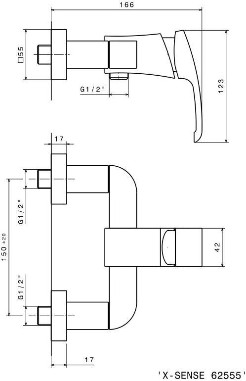 newform Смеситель для душа, однорычажный, на 2 отверстия, с ручным душем X-sense 62555+62556 - Вид №1