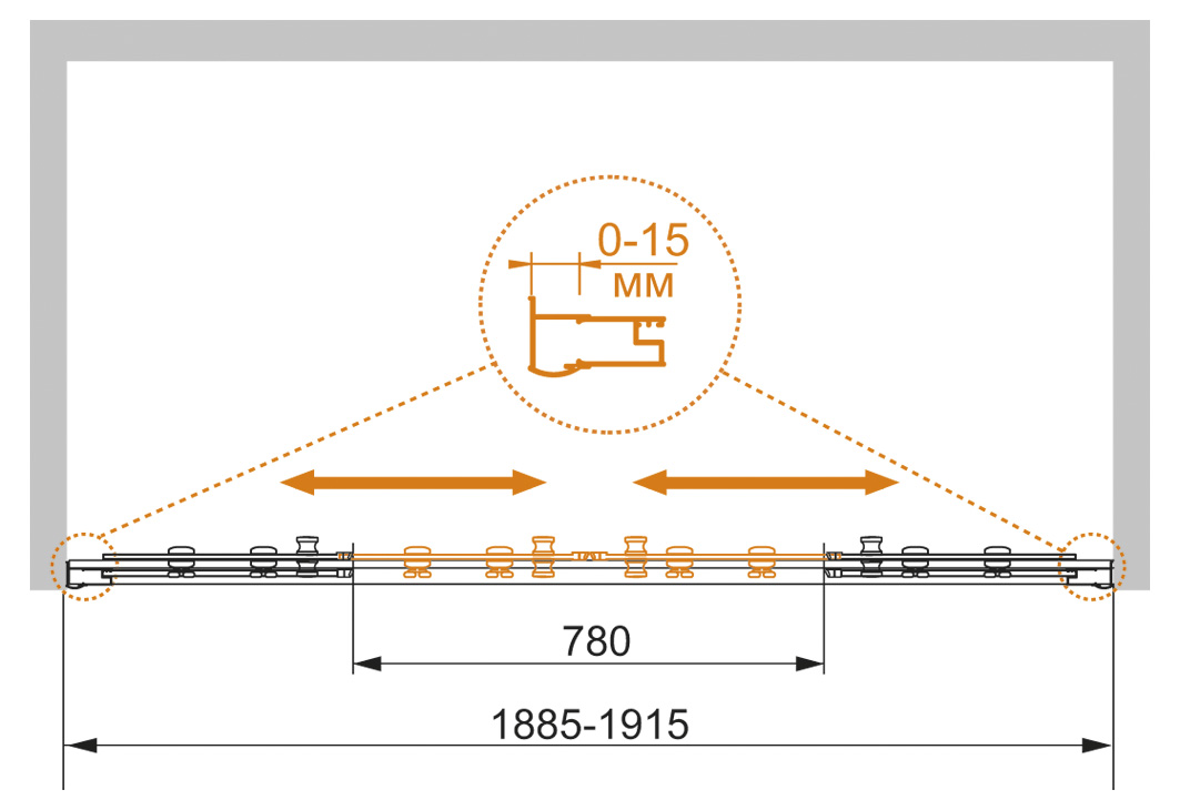 Душевая дверь в нишу CEZARES PRATICO-BF-2-190-C-Cr - Вид №7