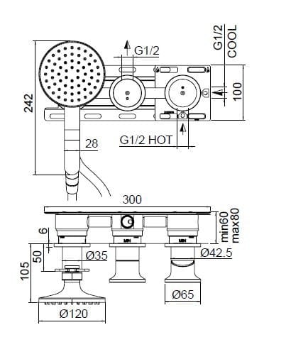 Смеситель для душа из нержавеющей стали с отдельными розетками Zazzeri JK21 ARCH-00065091 - Вид №2