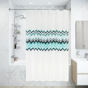 Штора для ванны Bacchetta Zig Zag Acqua с кольцами 180x200 см полиэстер , цвет мультиколор 84621376 STLM-2030286