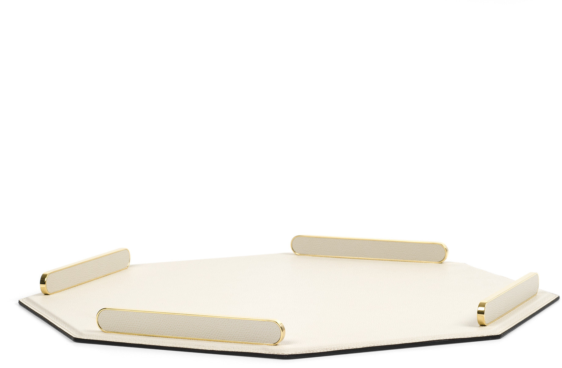 Восьмиугольный поднос Este - 43X43 см / металл-финиш_вороненая латунь / плетеная кожа_темно-серый