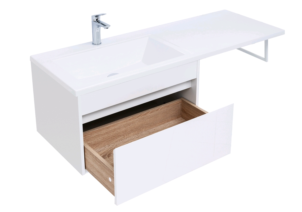 Тумба с раковиной Aquanet Токио 130 L белый (подвесная, 1 ящик) 0023691700235501 - Вид №6