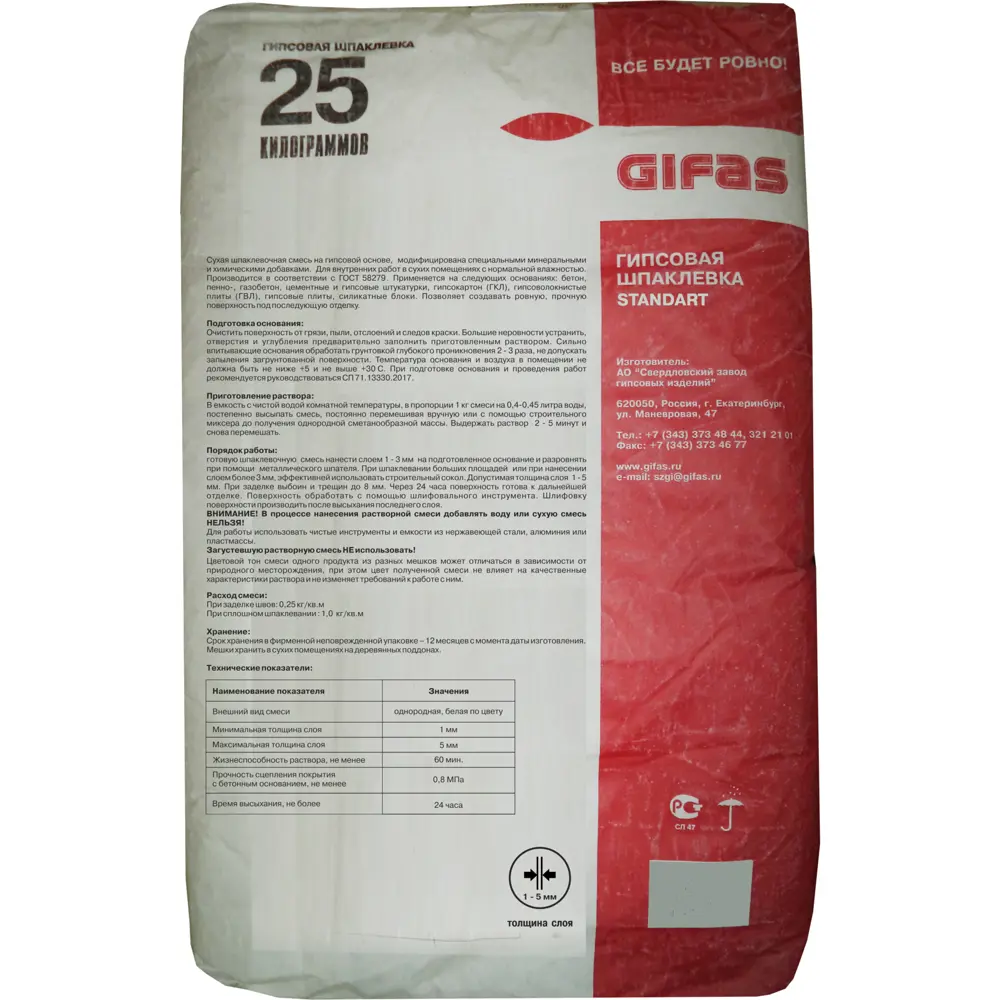 Шпаклевка гипсовая Gifas Standart 25 кг STLM-2135617 - Вид №1