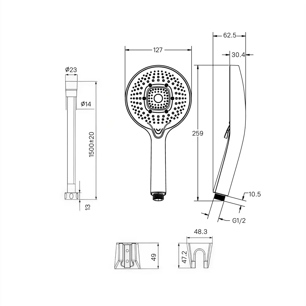 Набор из лейки со шлангом и держателем для душа Iddis 5 режимов цвет белый Odda STLM-2175891 - Вид №3
