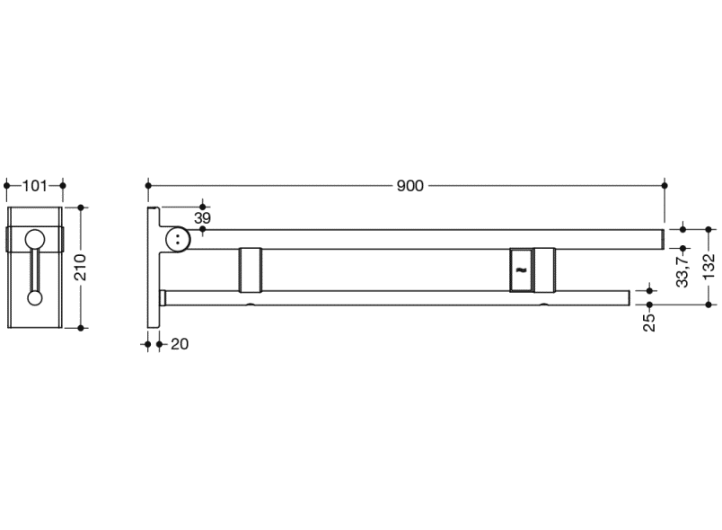 900.50.12140 Двойной шарнирный опорный рельс, конструкция a HEWI Stützen  - Вид №2