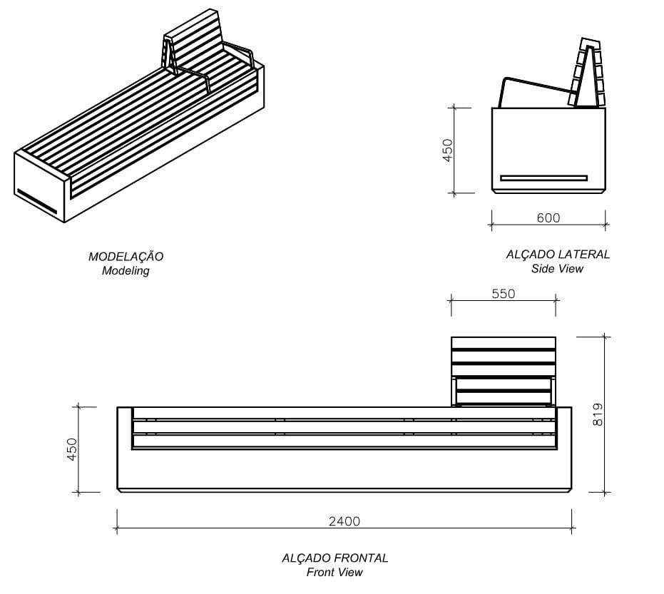 Бетонная скамья и ироко с подлокотниками amop Comporta ARCH-00106185 - Вид №6