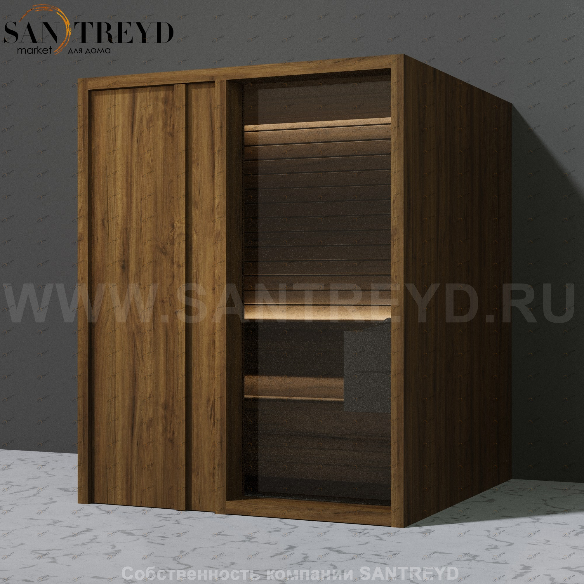 Effegibi YOKU.D60 SA.70200014 Сауна с левой дверью. Мощность: 6 кВт макс. Размеры: длина 174 см, ширина 170 см. Отделка: чёрный орех SA70200014