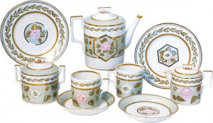 10535041 Императорский фарфоровый завод Сервиз чайный 6/20 "Нефритовый фон" Гербовая Фарфор твердый