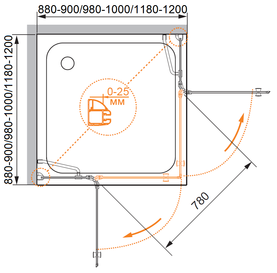 Душевой уголок CEZARES VERONA-W-A-2-120-C-Cr - Вид №3