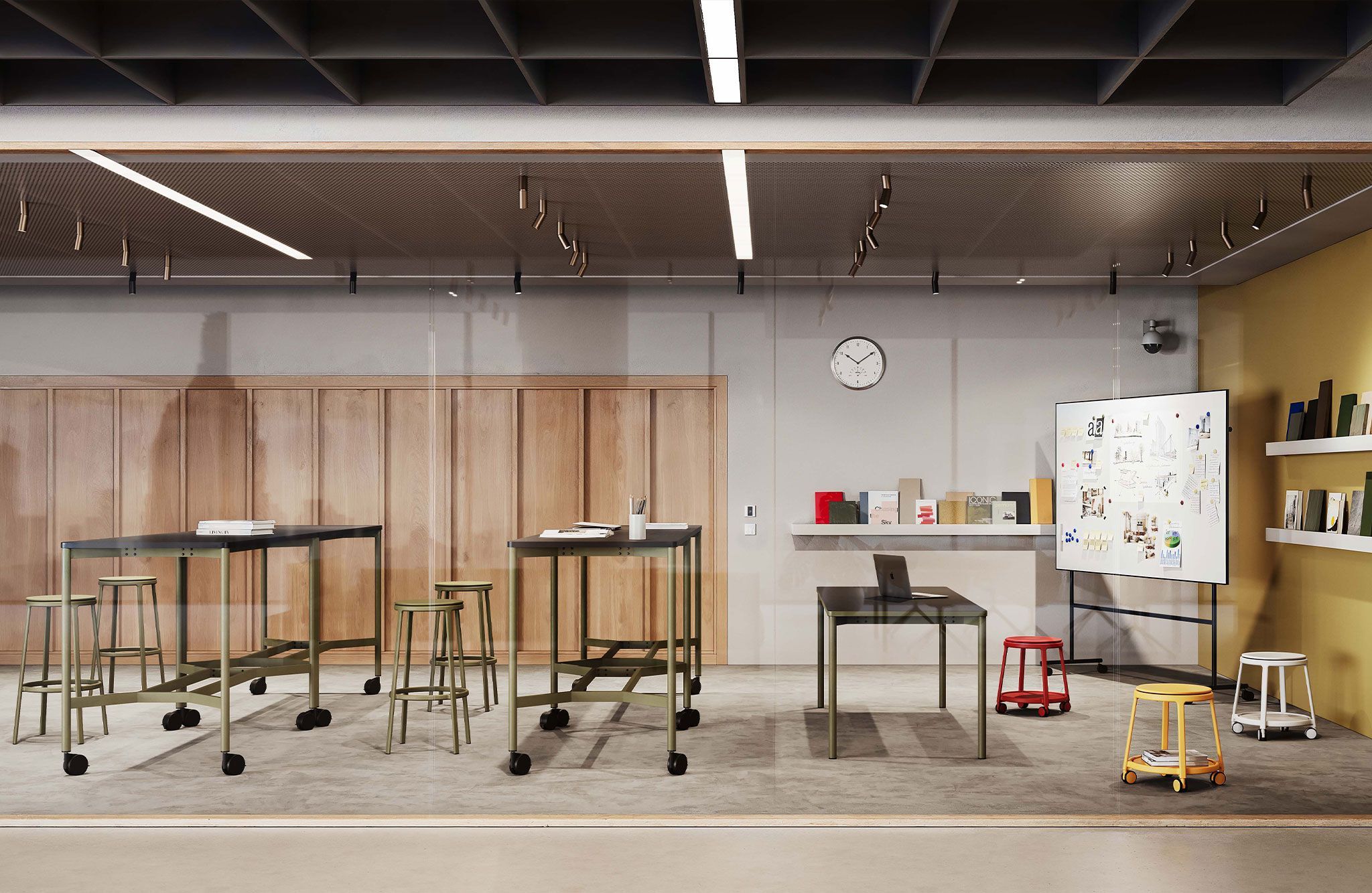 Стальной и деревянный прямоугольный высокий стол для совещаний с колесами Infiniti Versable ARCH-00040470 - Вид №1