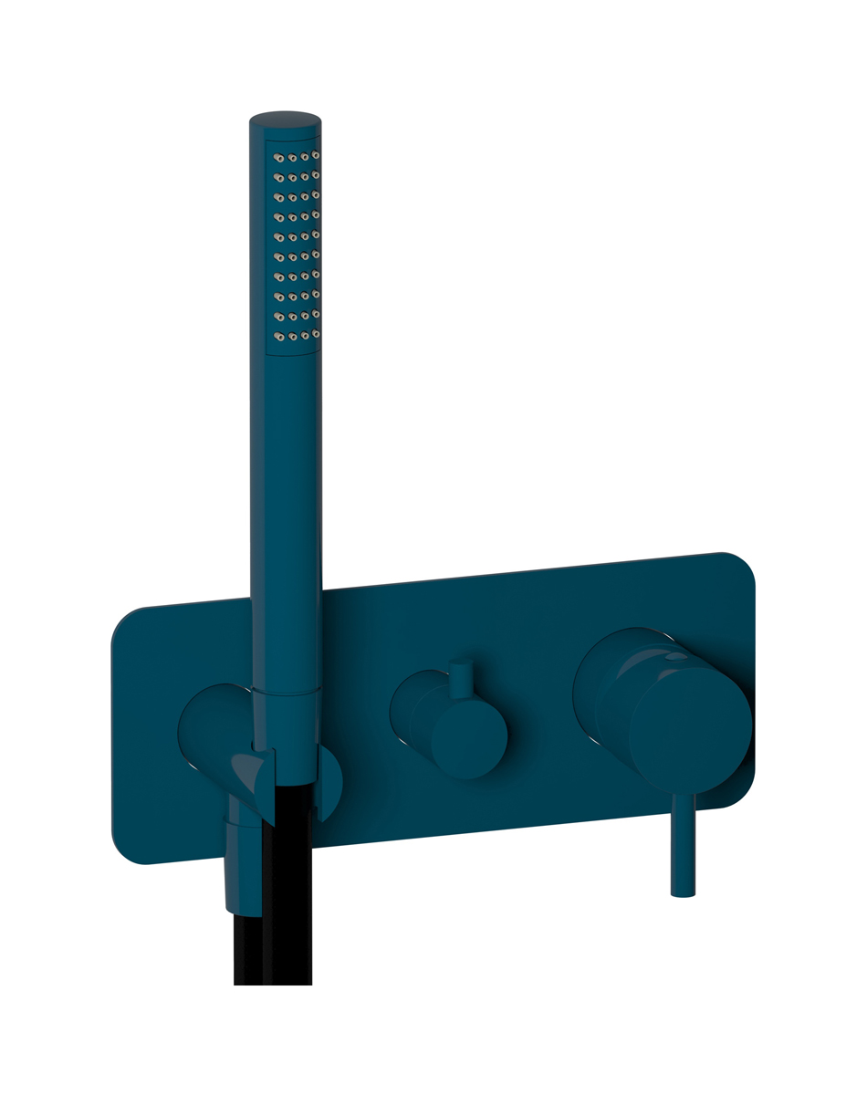 Внешние части встроенного в стену смесителя на 3 потребителя в комплекте с душевым гарнитуром. WE ARE IB co314bl Blue Garda Colore