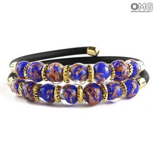 3690 ORIGINALMURANOGLASS Двойной браслет Серена - синий с авантюрином - муранское стекло OMG 18 см