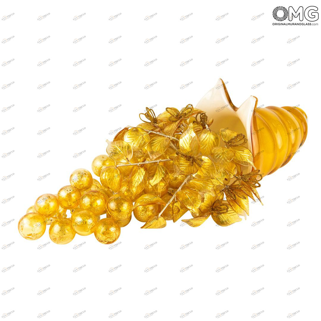 3604 ORIGINALMURANOGLASS Декоративная ваза Рог с виноградной гроздью - муранское стекло OMG 27 см 