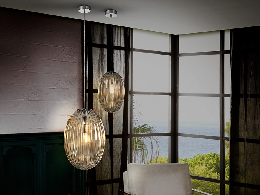 098184 Подвесной светильник янтарный 1L 30 см Schuller Ovila  - Вид №1