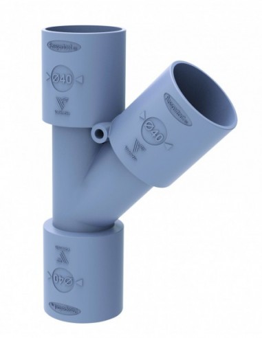 812600 093 00  Концы шланга Y-образные, д. 40 мм, выс. 156 мм, угол 45 °, серый ПВХ Valentin Серый  - Вид №1