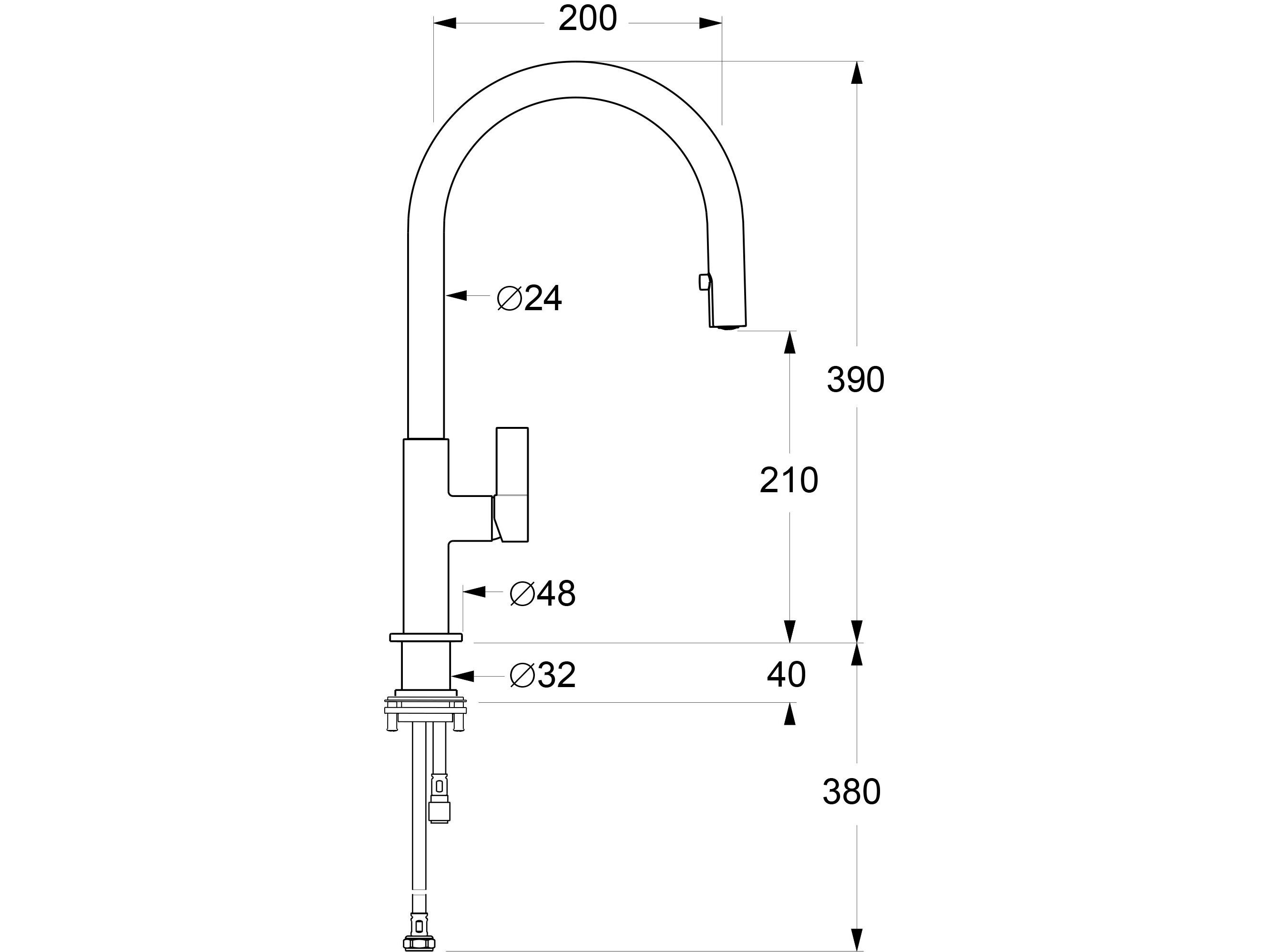 Однорычажный смеситель для кухни с выдвижным ручным душем GUGLIELMI RUBINETTERIE мягкий ARCH-00021819 - Вид №1