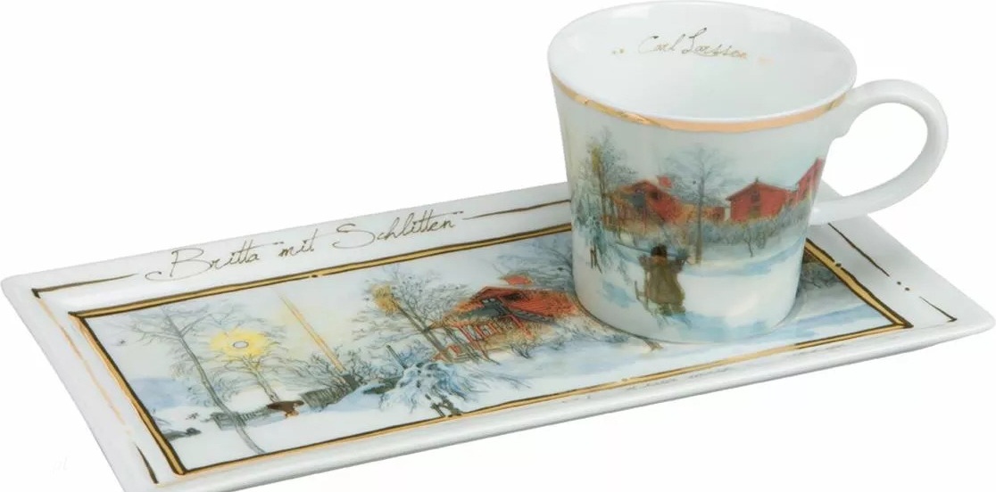 10570729 Goebel Чашка с блюдцем 150мл "Бритта на санях"Каpл Лаpссон Фарфор 