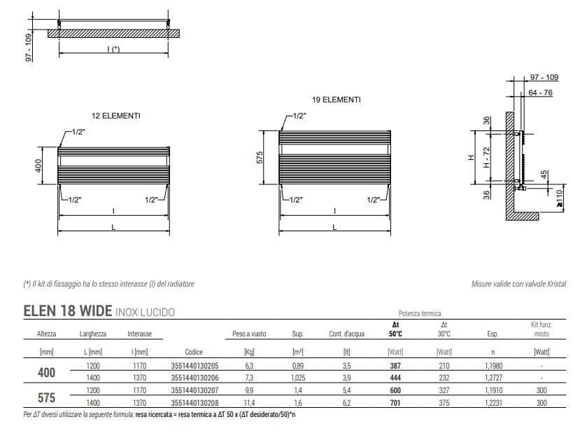Настенный горизонтальный полотенцесушитель Cordivari ELEN ARCH-00122527 - Вид №1