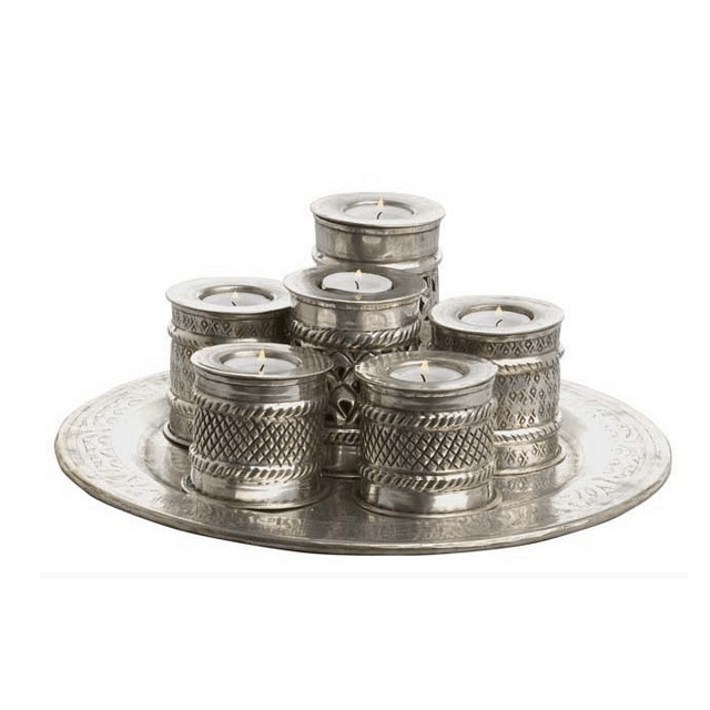 Поднос металлический с 6 подсвечниками D 34 см серебряный Marrakech от Eichholtz EICHHOLTZ EICHHOLTZ 060357 Серебро  - Вид №1