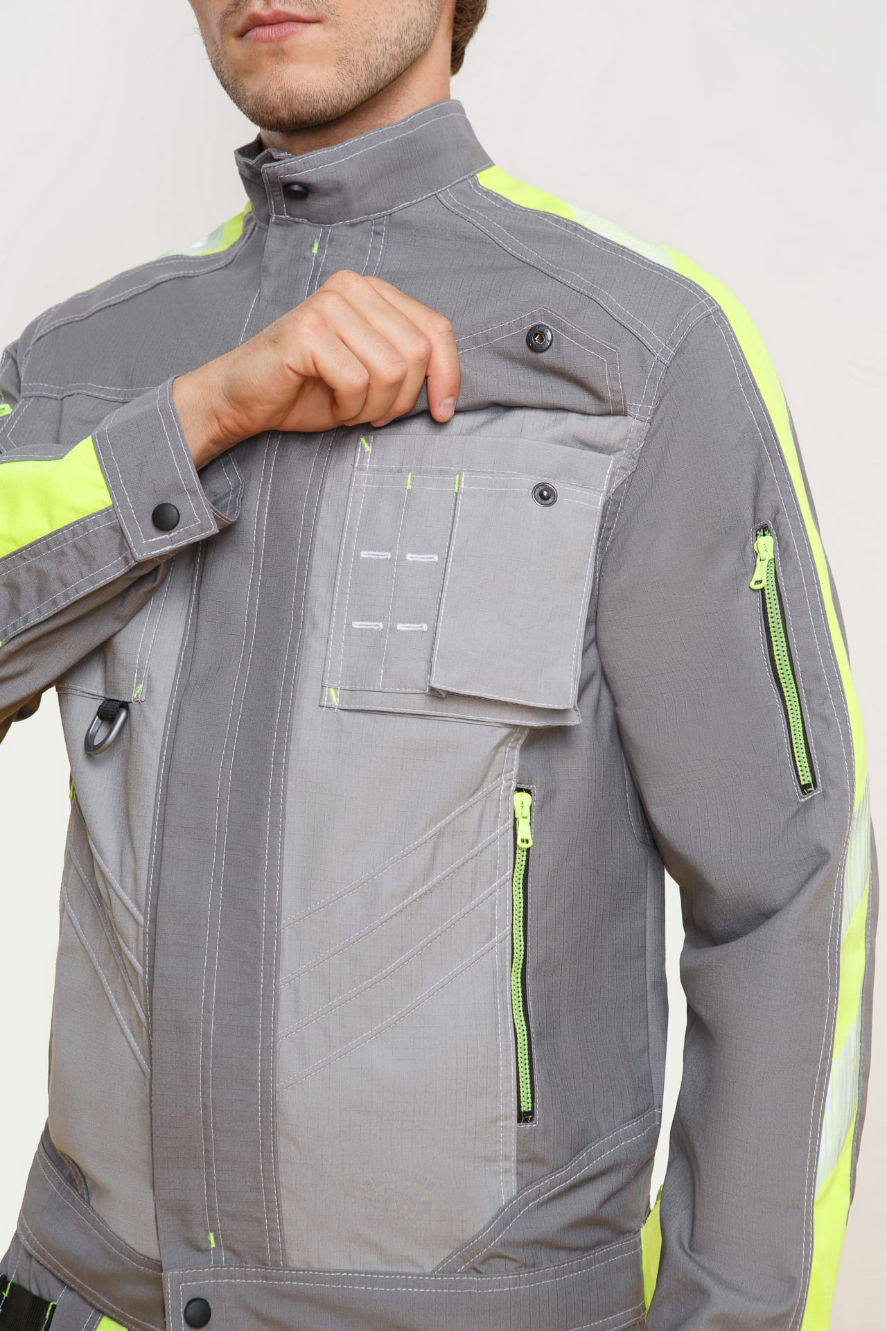 68818 Костюм "Прогресс" темно-серый светло-серый с лимонным  Летняя спецодежда  размер 52-54/182-188  - Вид №11