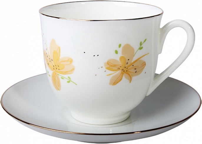 82170 Императорский фарфоровый завод Чашка с блюдцем "Жёлтые цветы" "Ландыш" Фарфор костяной 