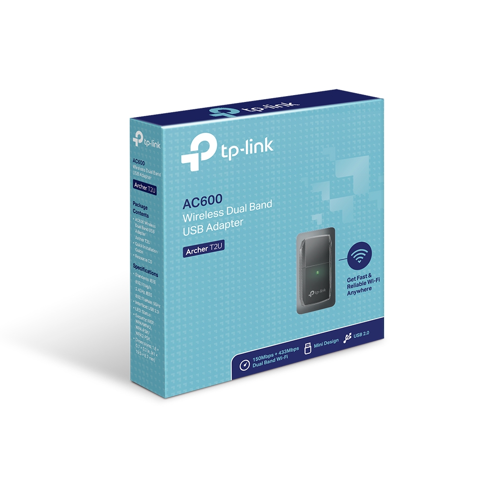 Archer T2U Ac600 dual band wireless usb 2.0 adapter, 433mbps at 5ghz + 150mbps at 2.4ghz, 802.11ac/a/b/g/n, адаптер wi-fi TP-Link Santreyd  - Вид №6