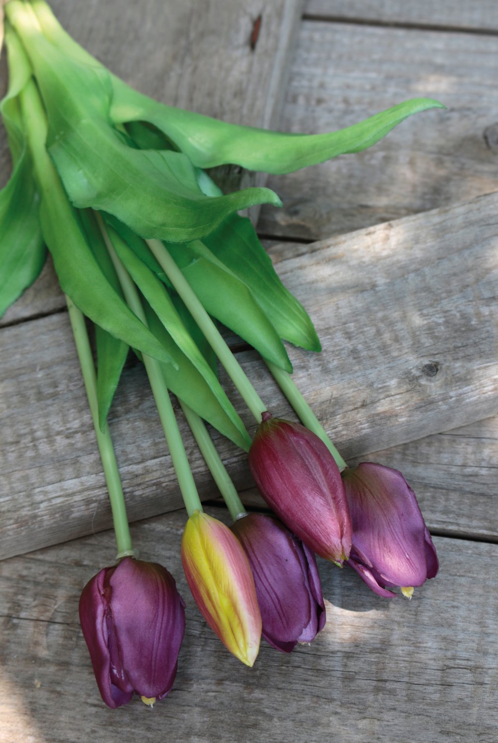 2952 208 a3 Искусственный букет тюльпанов, 5-кратный, 37 см, фиолетово-зеленый H-andreas  - Вид №4