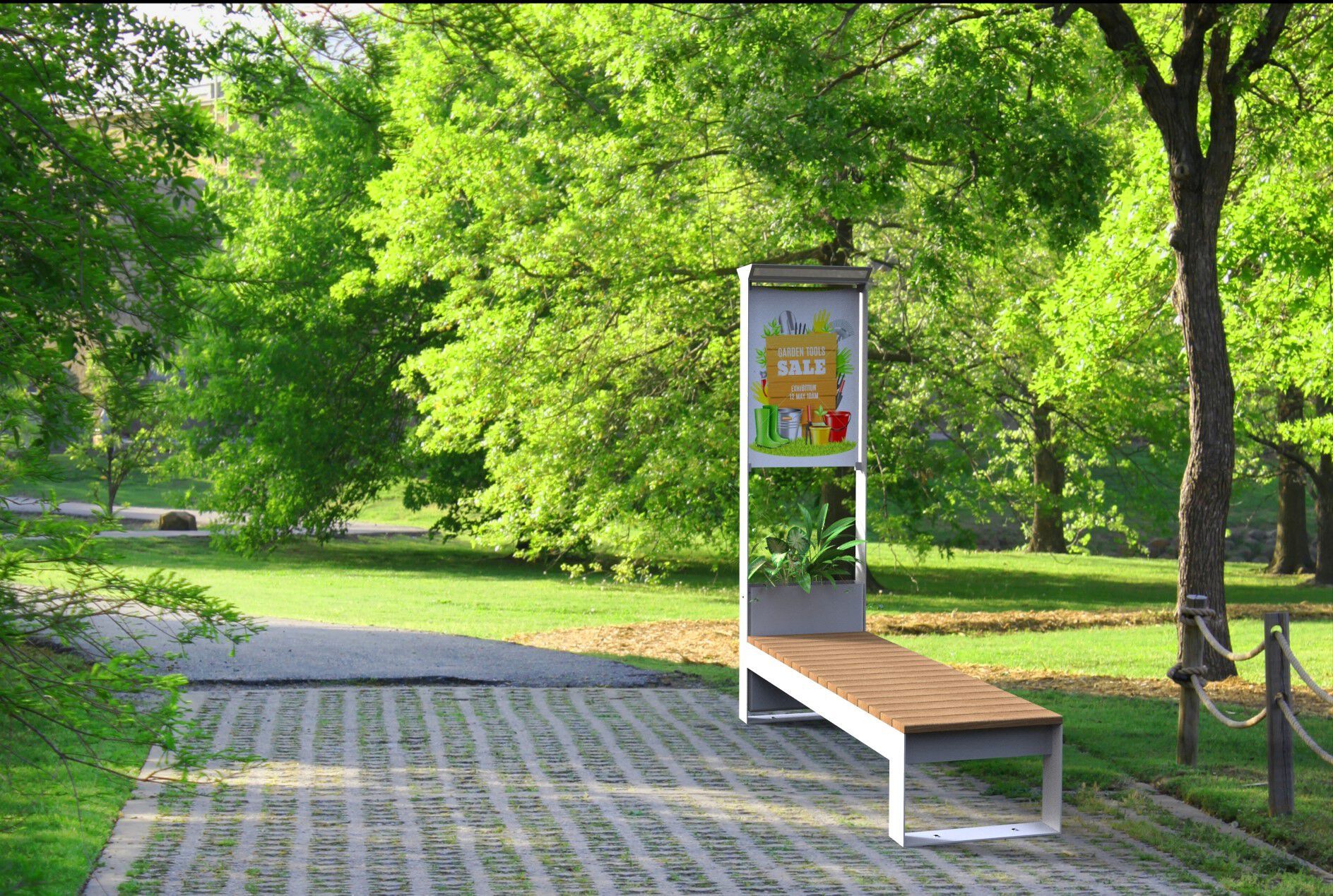 Стальная скамья без спинки со встроенным тотемом и плантатором CITYSì APULIA ARCH-00023274 - Вид №3