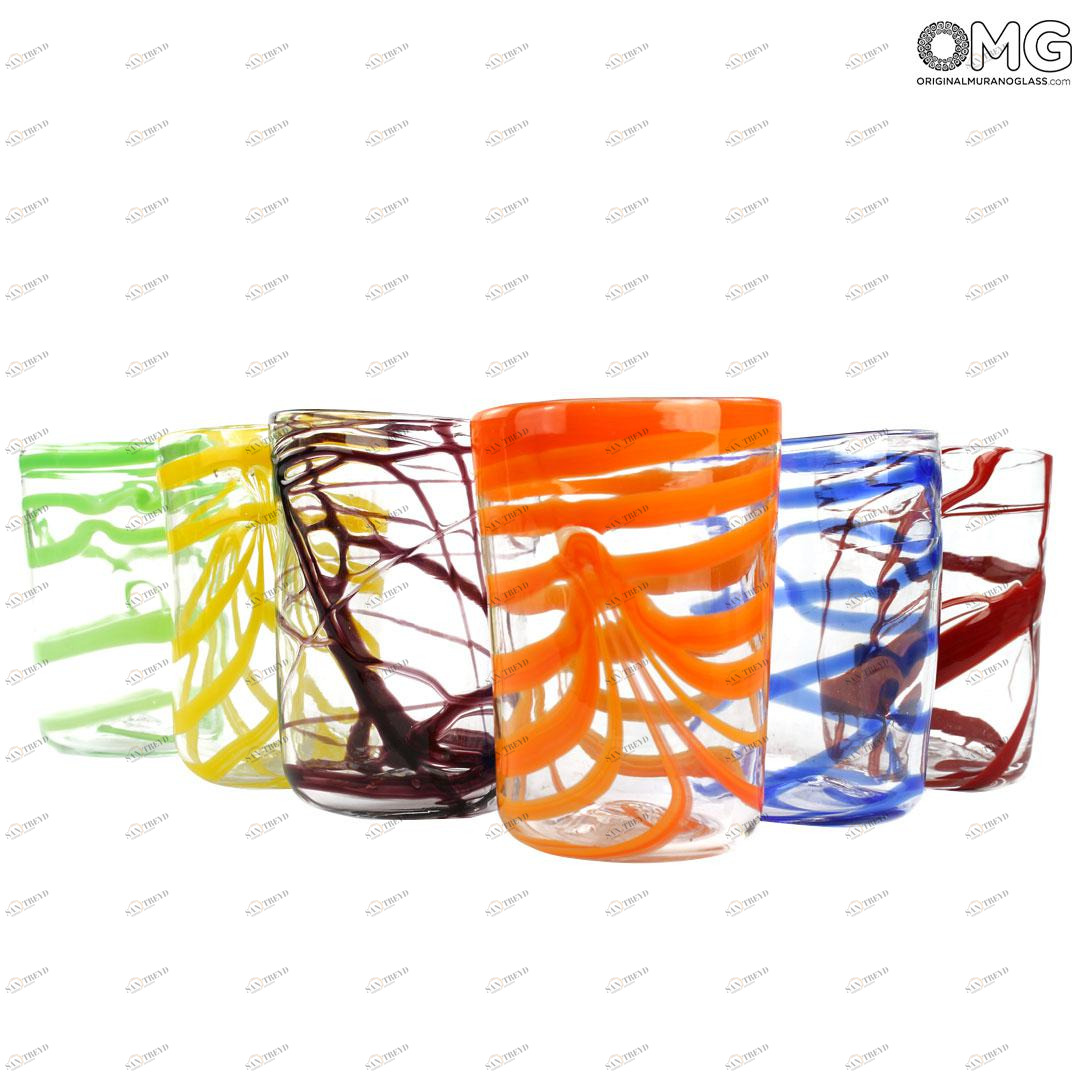 4318 ORIGINALMURANOGLASS Набор из 6 разноцветных стаканов-гото Филанти - муранское стекло OMG 8 см 