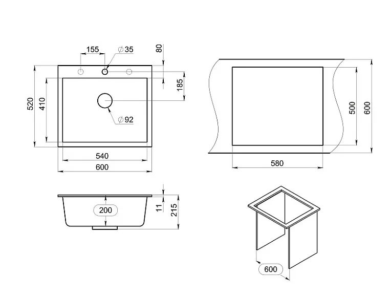 6001, СЛАНЕЦ, кухонная мойка, кварц GRANULA 6001-ST10 - Вид №3