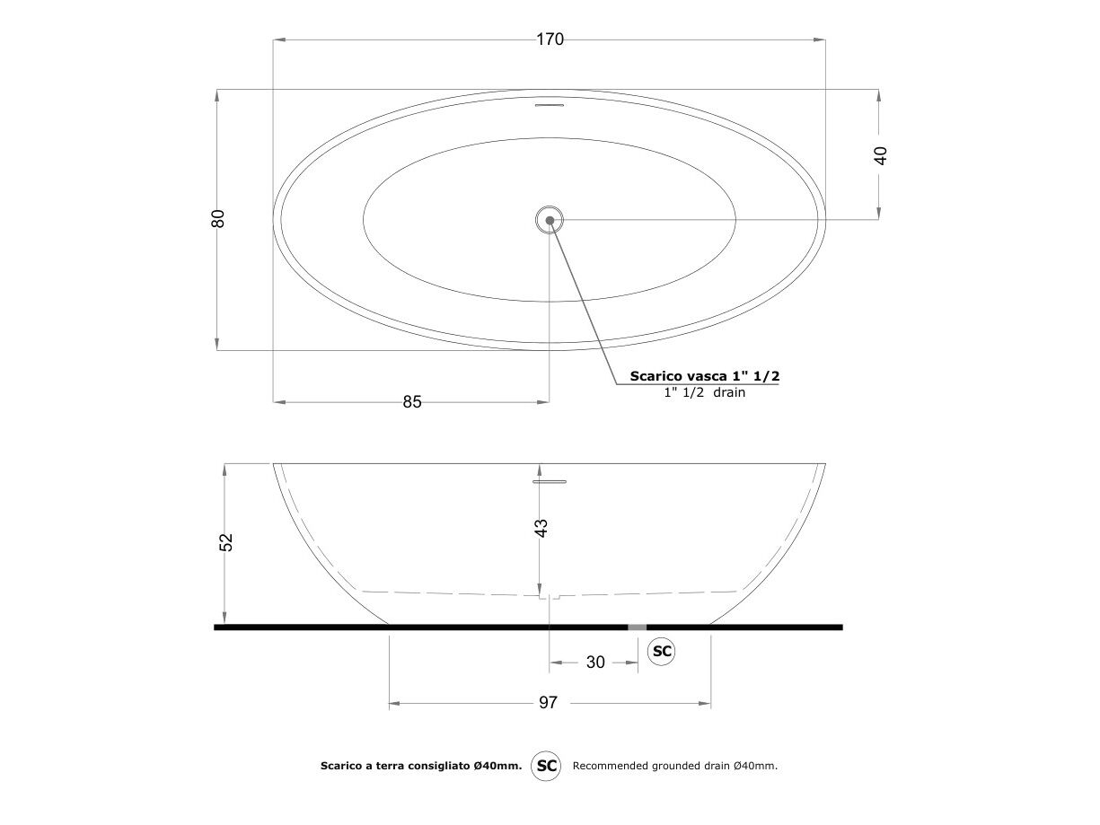 Овальная ванна в центре комнаты в твердой поверхности Gruppo Treesse мебель для ванной комнаты-отдельно стоящие ванны ARCH-00050901 - Вид №5