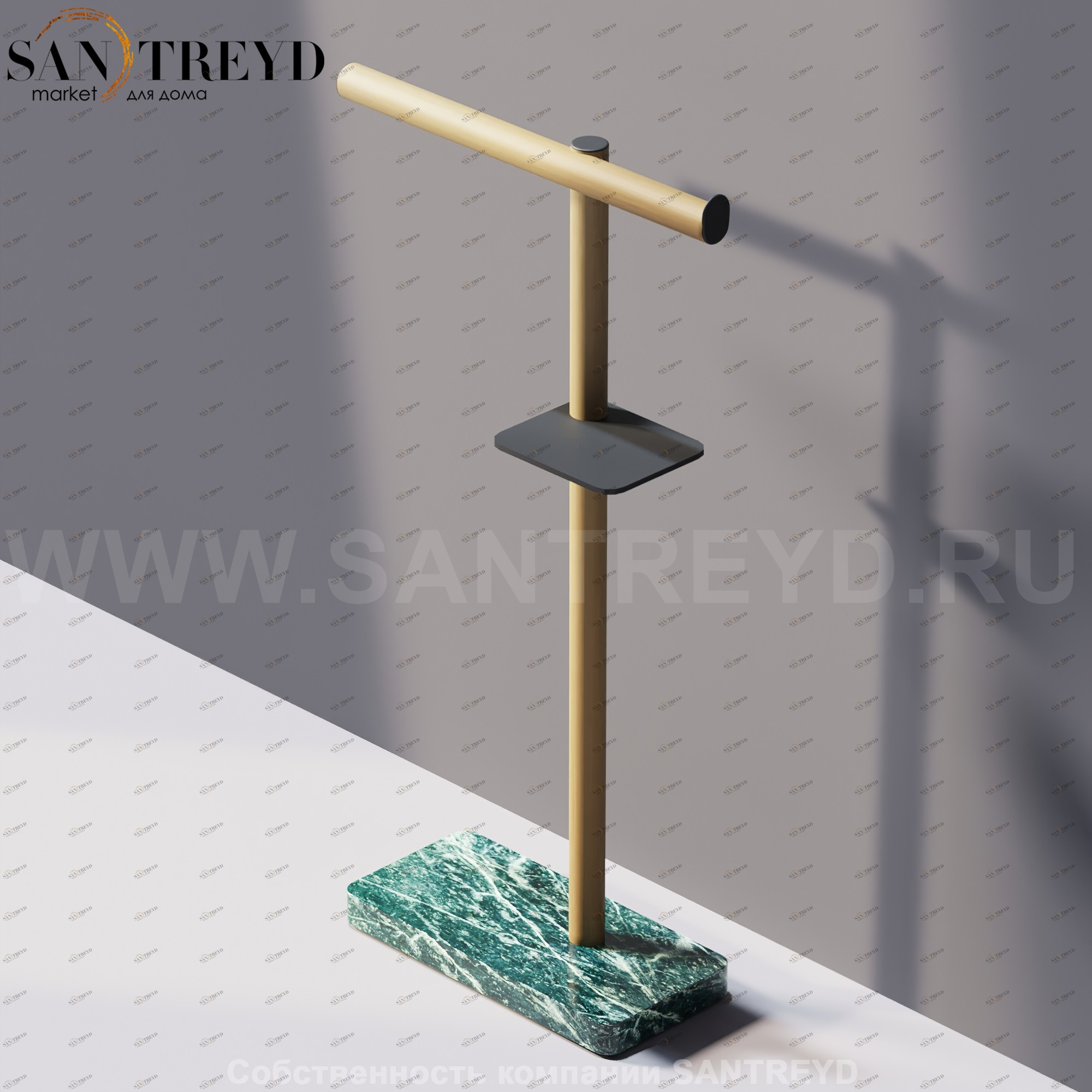 Agape DOT LINE Конструкция с функцией полотенцедержателя, держателя туалетной бумаги и мыльницы под натуральный дуб на подставке из зеленого мрамора ADTL0463.RTV ADTL0463RTV