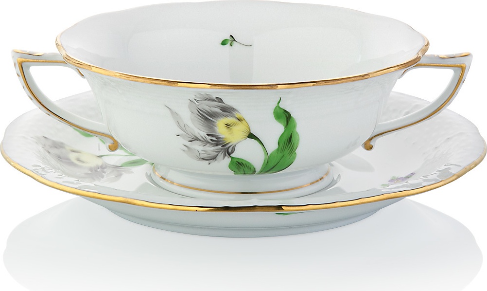 1051726 Herend Чашка суповая с блюдцем 360мл "Китти" (черная) Фарфор 