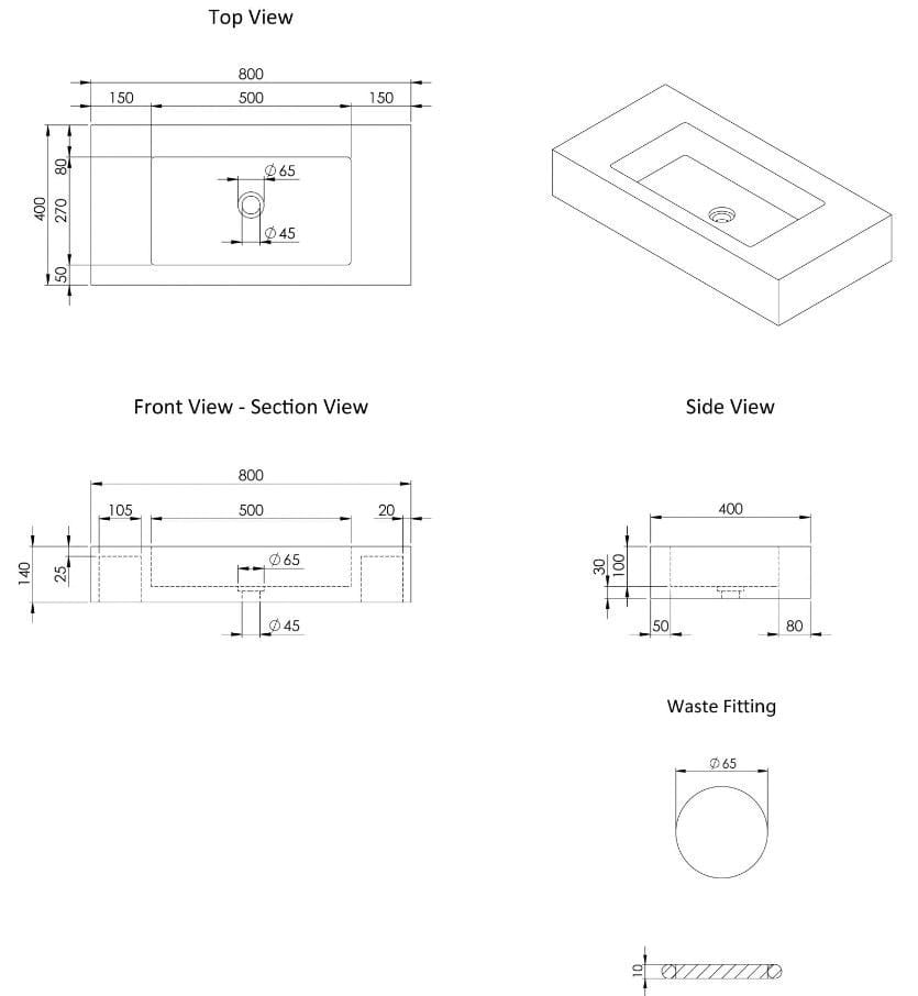 Мраморная прямоугольная подвесная раковина LUSSO CAPRI ARCH-00138942 - Вид №3