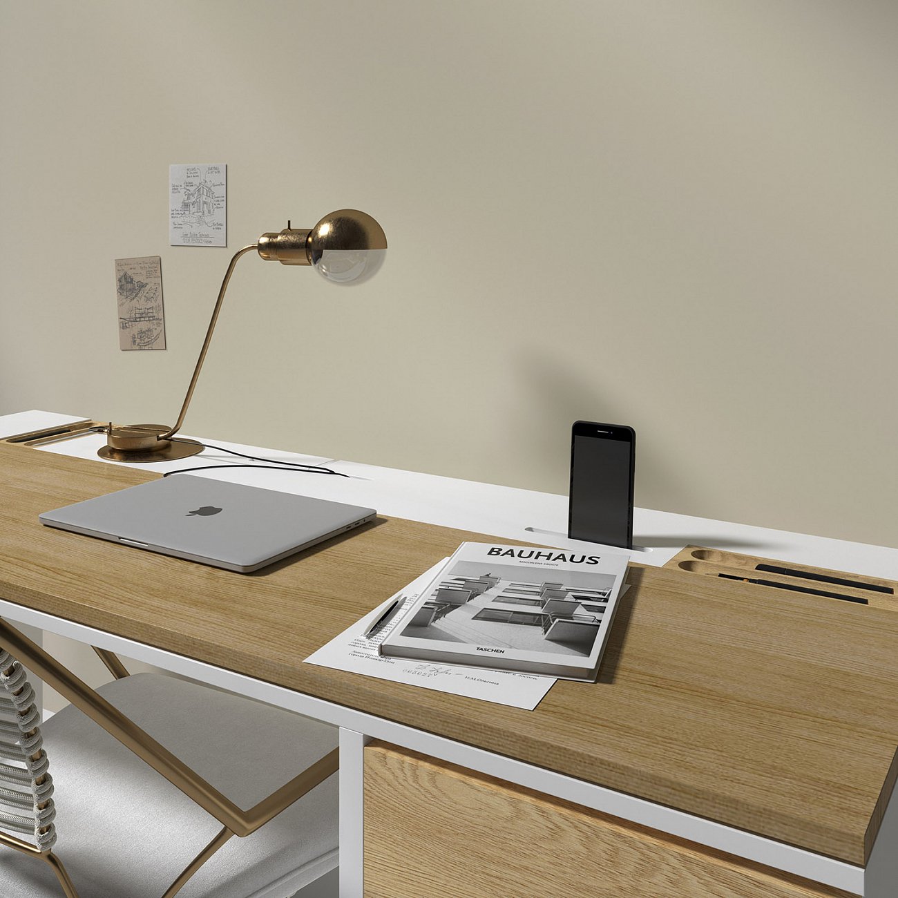 Письменный деревянный стол белый 160 см Mak BRAGIN DESIGN  00-3879404 Бежевый;белый  - Вид №3