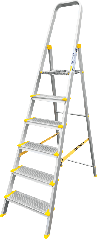 Стремянка алюминиевая профессиональная, анодированная, ширина ступени 130 мм. 6 ст ALUMET АS706