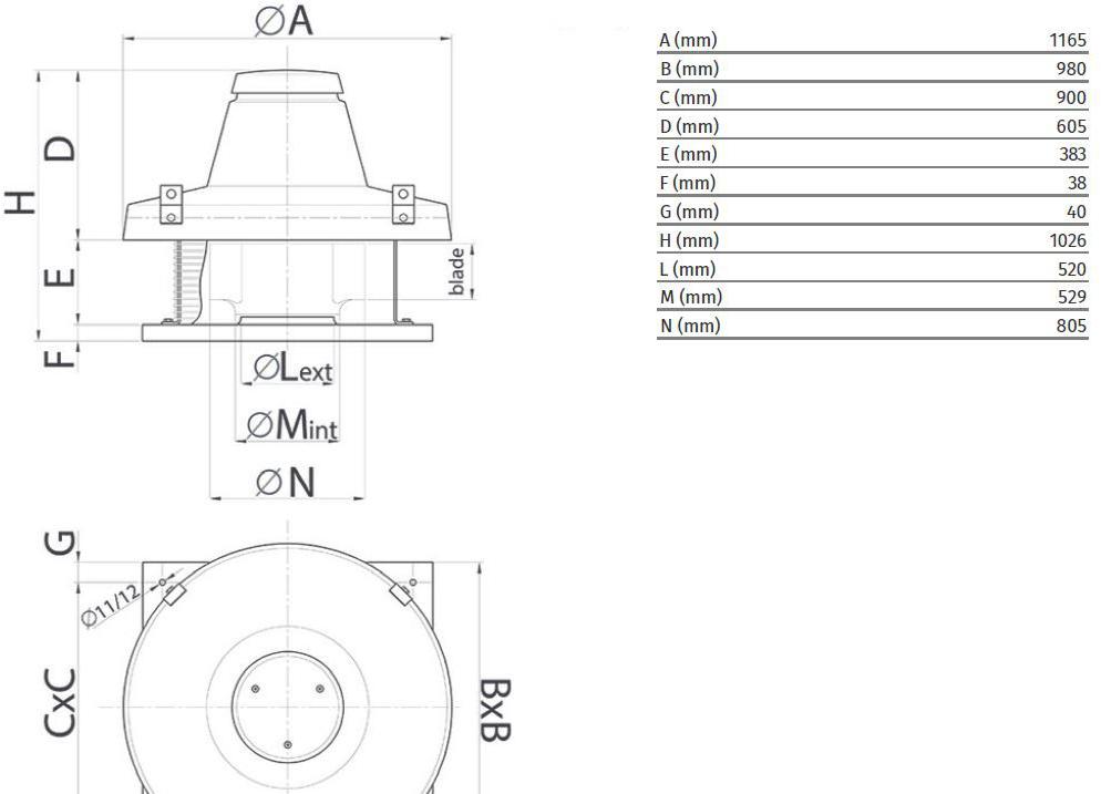 Vortice Центробежный крышный вентилятор для удаления горячего дыма Torrette tr-ed 15087 - Вид №1