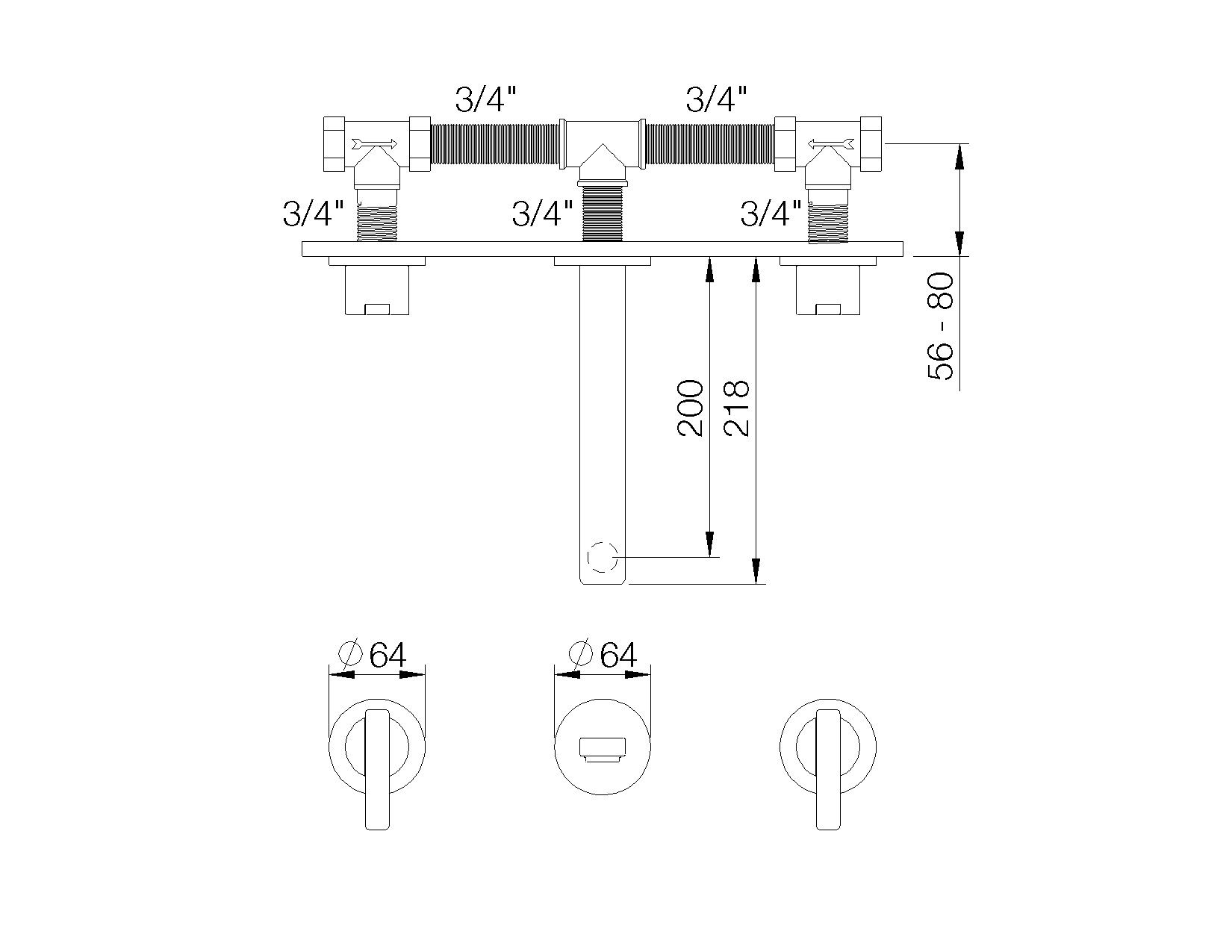 Настенный смеситель для раковины с 3 отверстиями rvb ARCH-00145765 - Вид №2