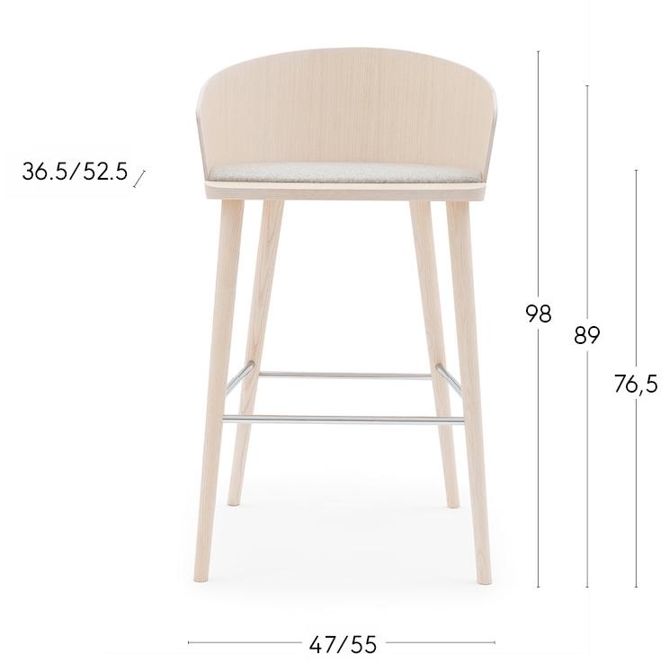 Billiani Высокий табурет из ясеня с мягким сиденьем Fitt hug 057 - Вид №1