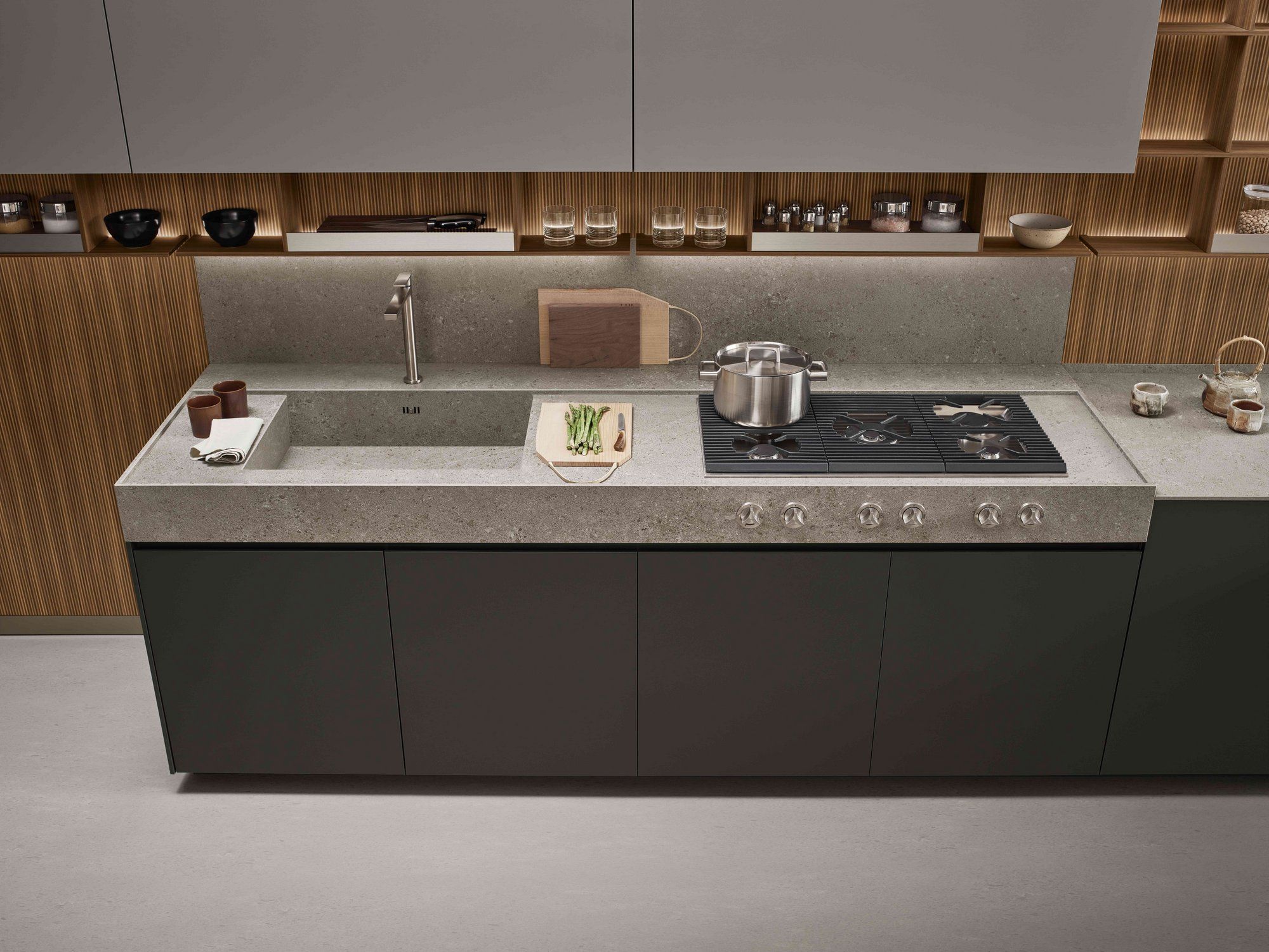 Кухня без ручек на заказ с полуостровом ERNESTOMEDA знак ARCH-00140912 - Вид №5