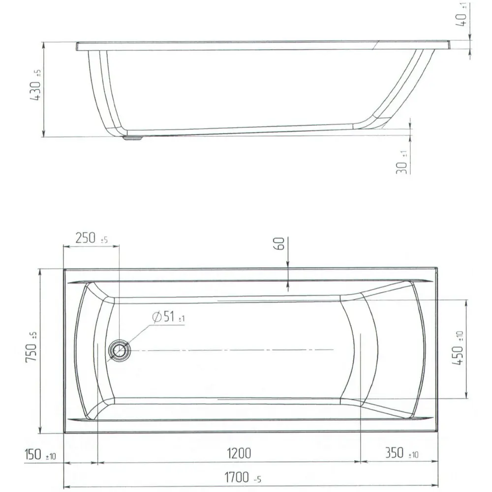 Ванна 100Acryl Ницца акриловая 170x75 см ножки в комплекте 83240826 STLM-2056597 У99329 - Вид №11