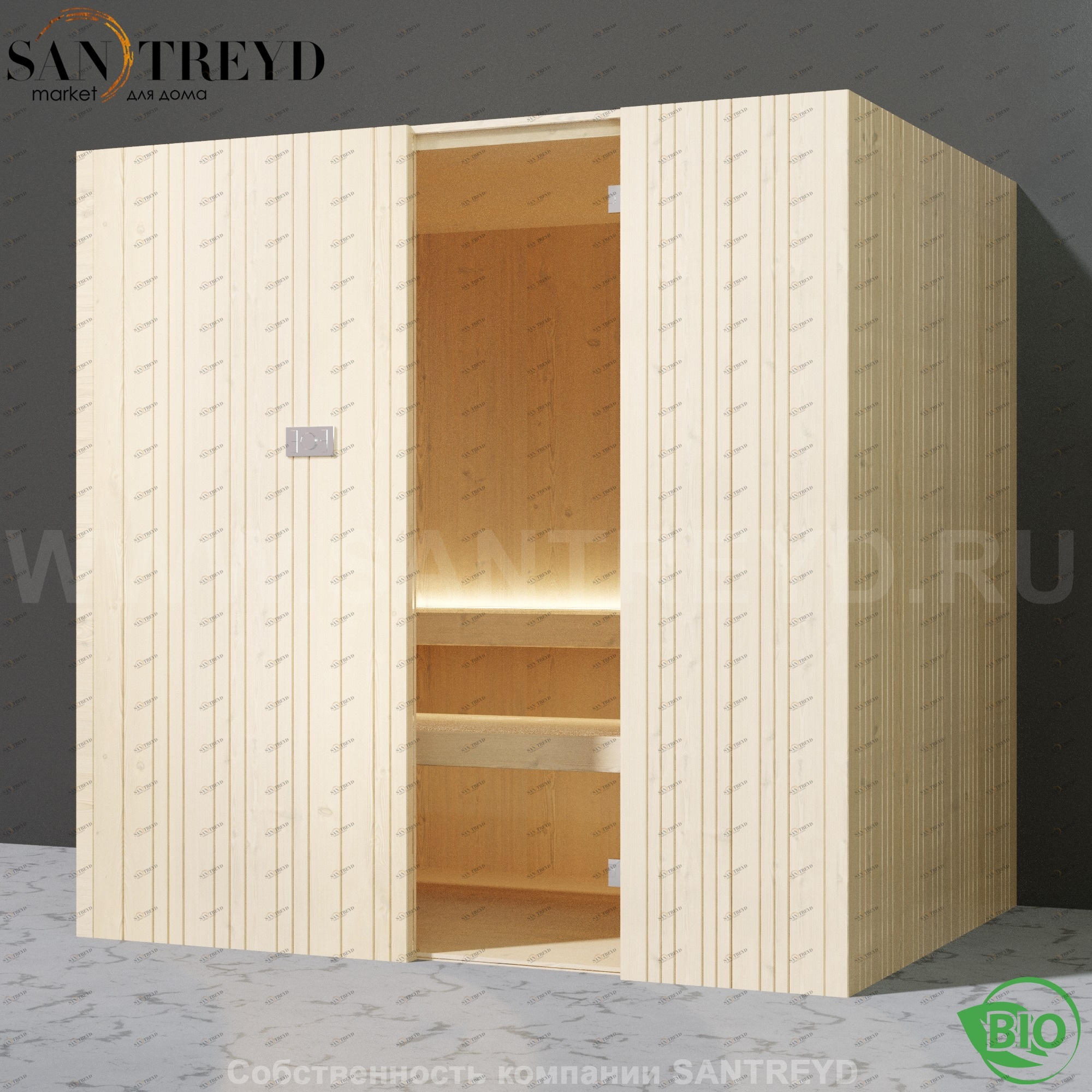 Effegibi AUKI BI50600049 Био-сауна. Установка: к стене. Мощность: 6 кВт макс. Размеры: длина 228 см, ширина 170 см. Отделка: ель.