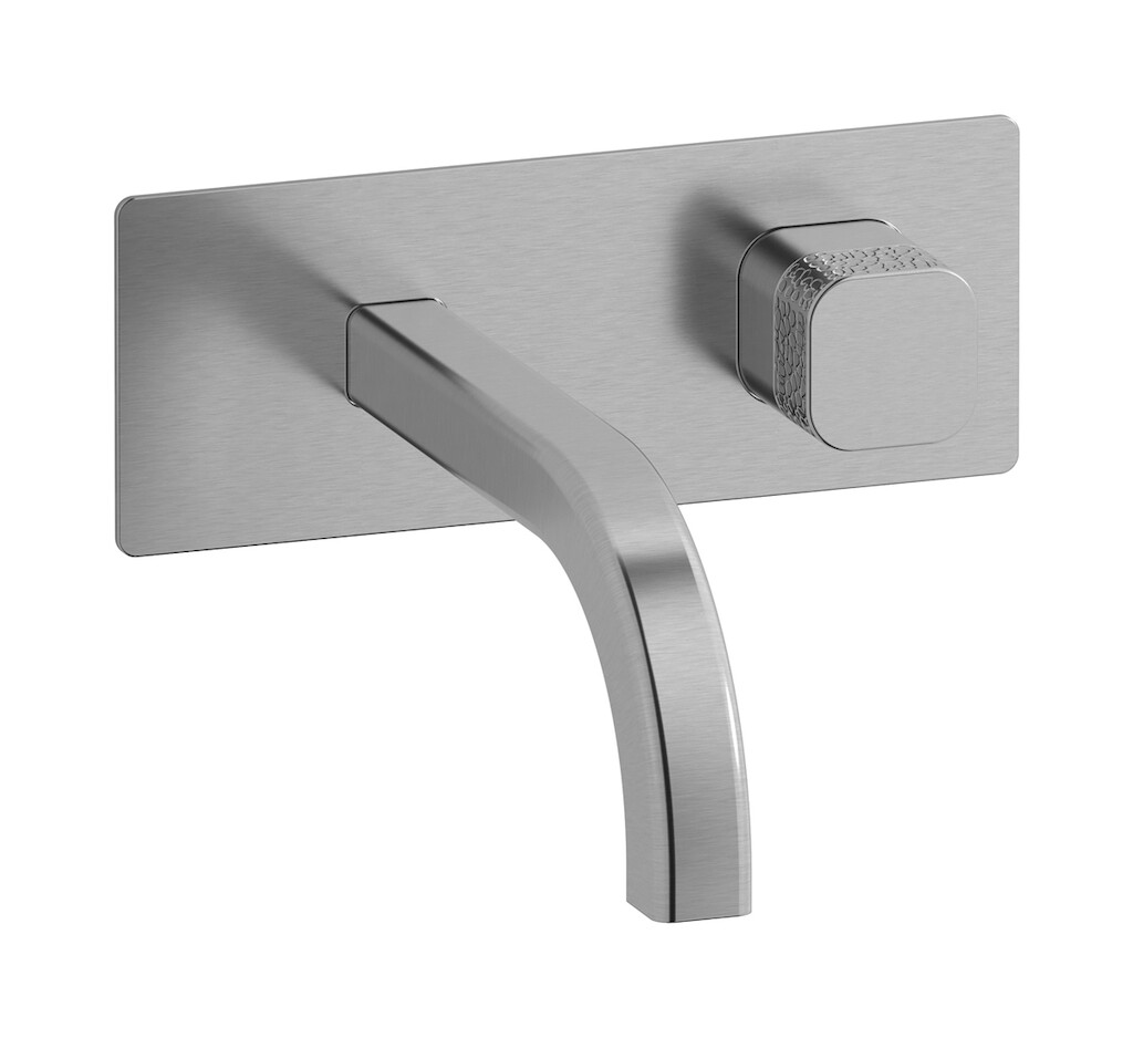 Настенный смеситель для раковины прогрессивный на 2 отверстия в комплекте с донным клапаном. WE ARE IB eo206ss_4 Brushed Nickel Elio