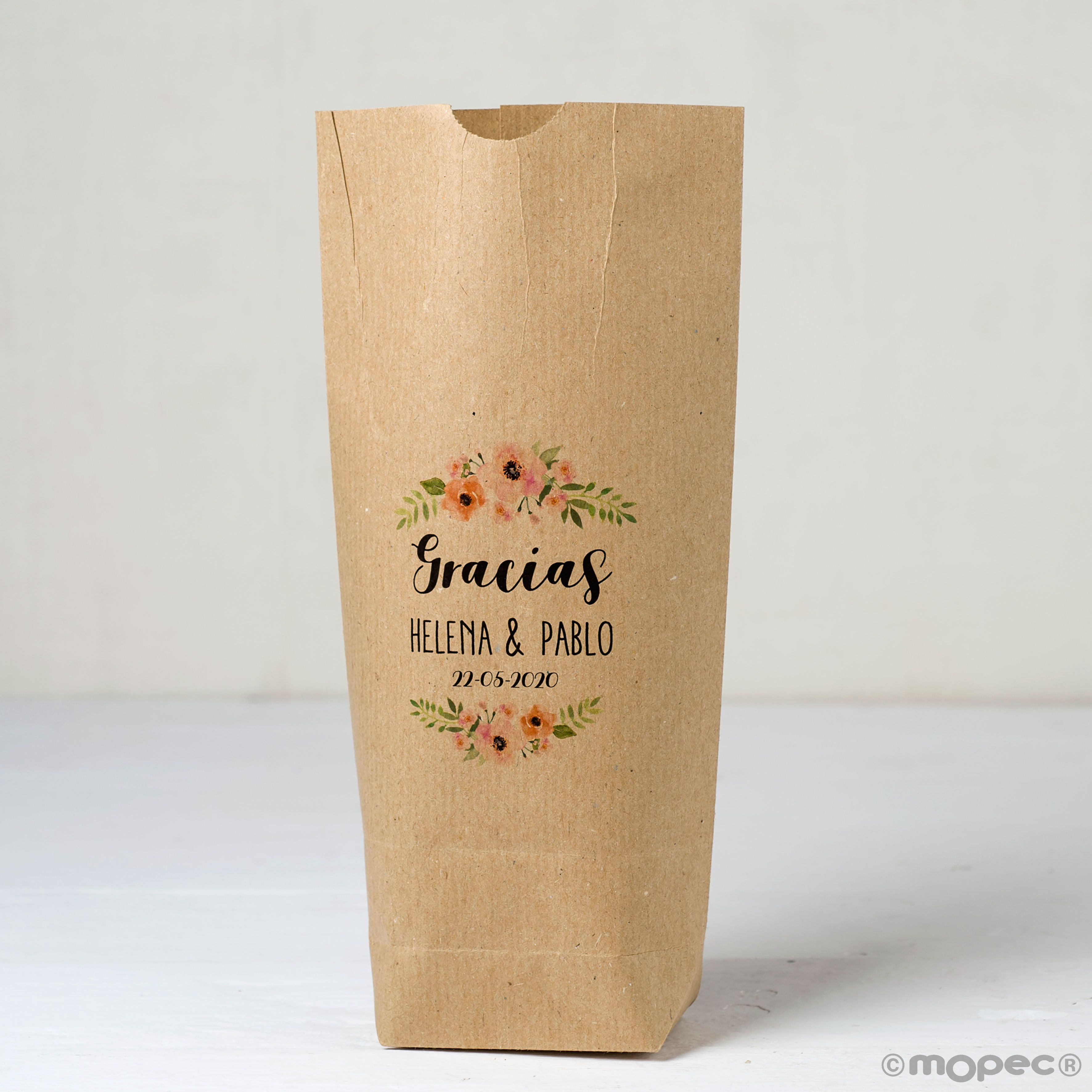 E442.1 PERS. Пользовательская цветочная сумка tiara kraft, «спасибо», 50 единиц. Dekoraniaevents Bodas  - Вид №2