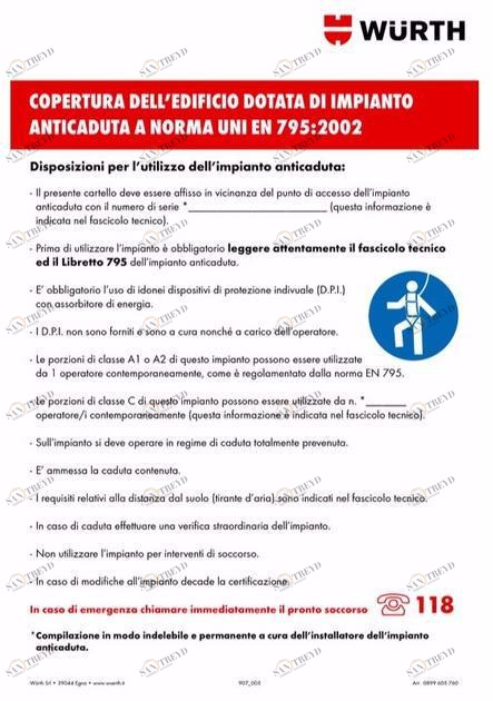 Würth Предупреждающий знак устройства защиты от падения Cartellonistica 0899605760