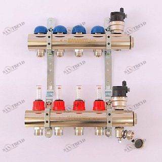 Коллектор 1"xМ 24 х19 4 выхода EMMETI TOPWAY с расходомерами и вентилями 1298184